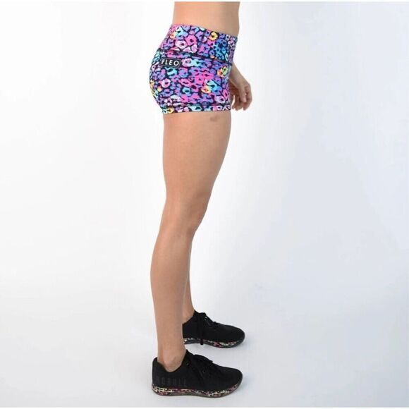 Fleo Miami Rainbow Leopard-Print Stretch Athletic Shorts Women's Size Small EUC - Picture 9 of 9